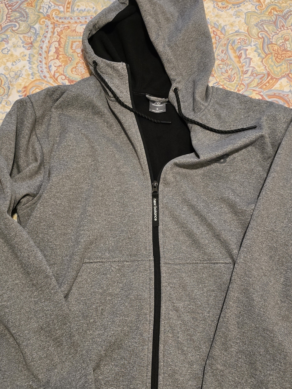 New Balance Gray Hoodie with Black Interior and Black Drawcord